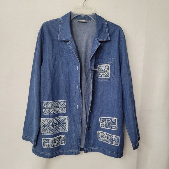 Nina Piccalino Shirt Womens 8 Blue Denim Beaded Toggle Jacket Shacket Vintage - Picture 3 of 15